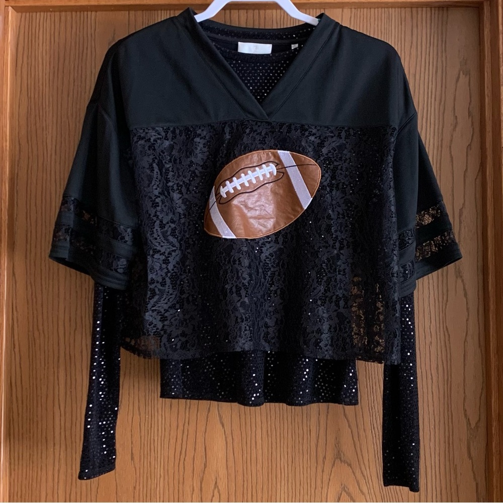 7 For All Mankind Black Long Sleeve Top and Rareraw lace football Jersey